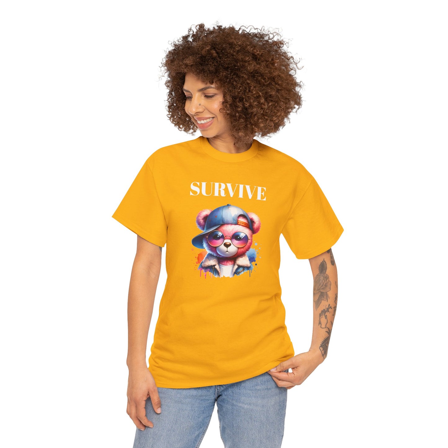 Princess Grace Survive Bear Graphic Unisex Heavy Cotton Tee Trendy and Fun Fashion for All Occasions