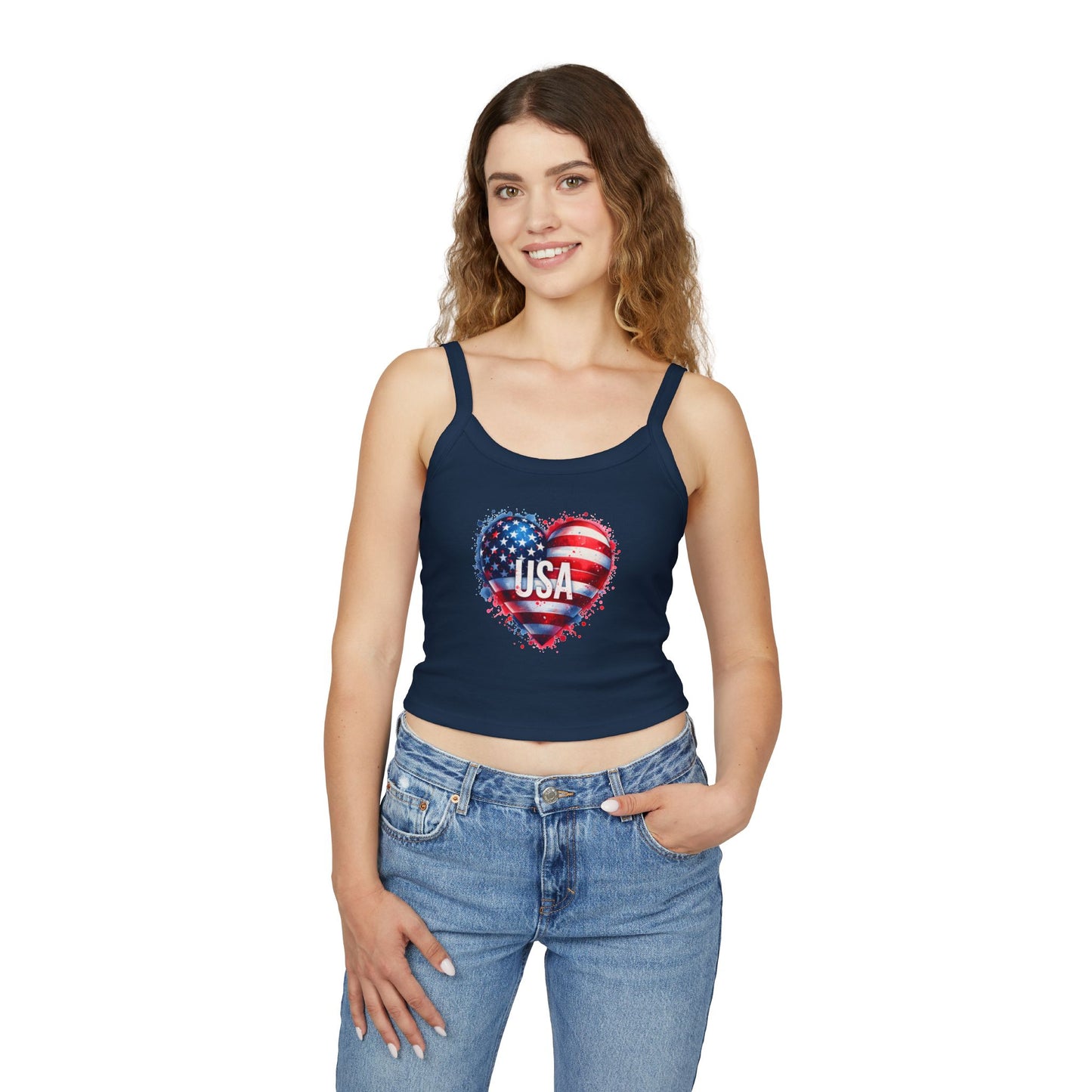 Princess Grace Patriotic Women's Spaghetti Strap Tank Top USA Heart Design