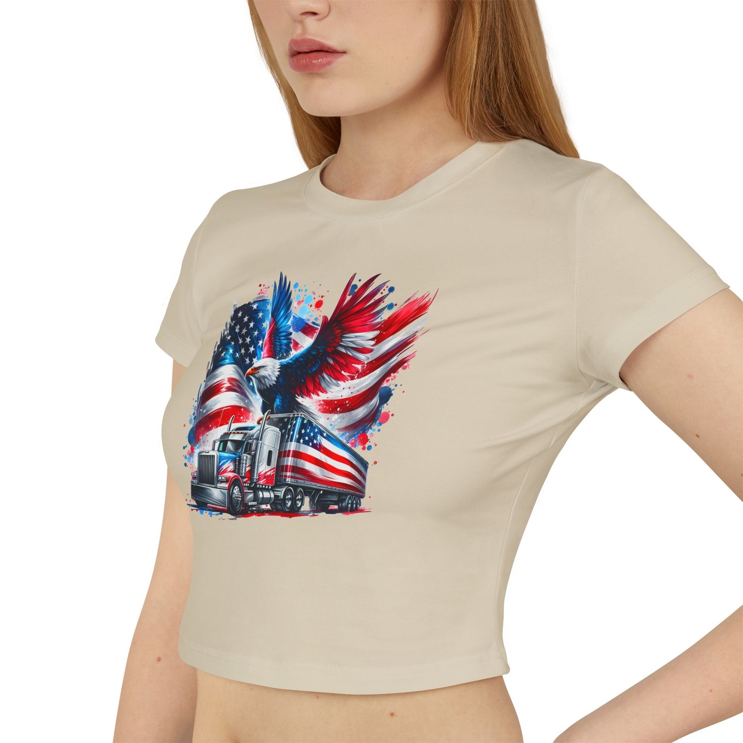 Princess Grace Patriotic Women's Baby Tee American Eagle & Truck Design