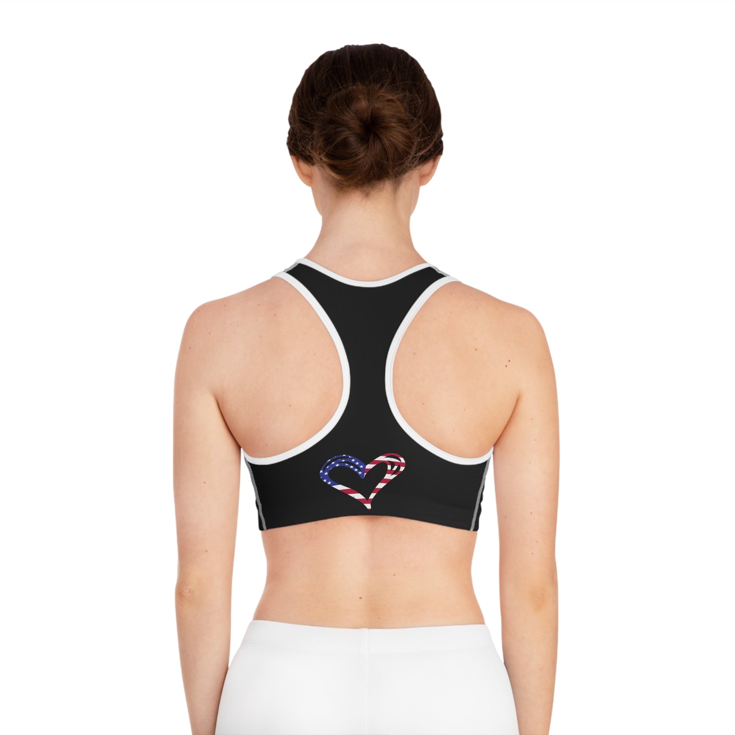 Princess Grace Patriotic Heart Sports Bra USA Flag Design for Active Lifestyle