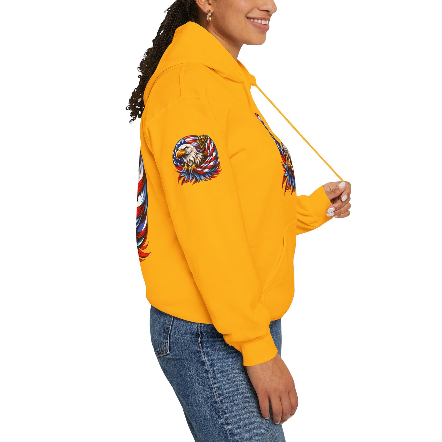 Princess Grace Patriotic Eagle Hoodie Unisex Heavy Blend Sweatshirt with American Flag Design
