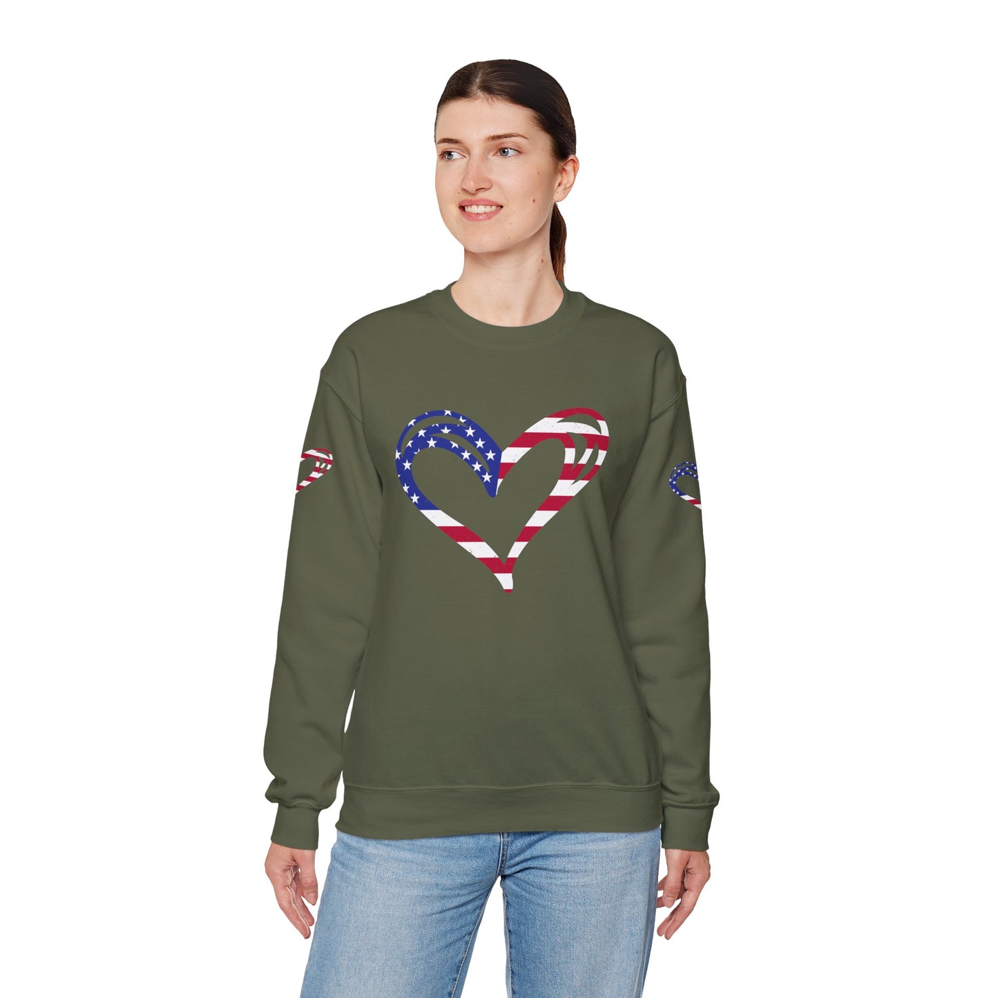 Princess Grace Patriotic Heart Sweatshirt Unisex Heavy Blend Crewneck with Candy Cane Design