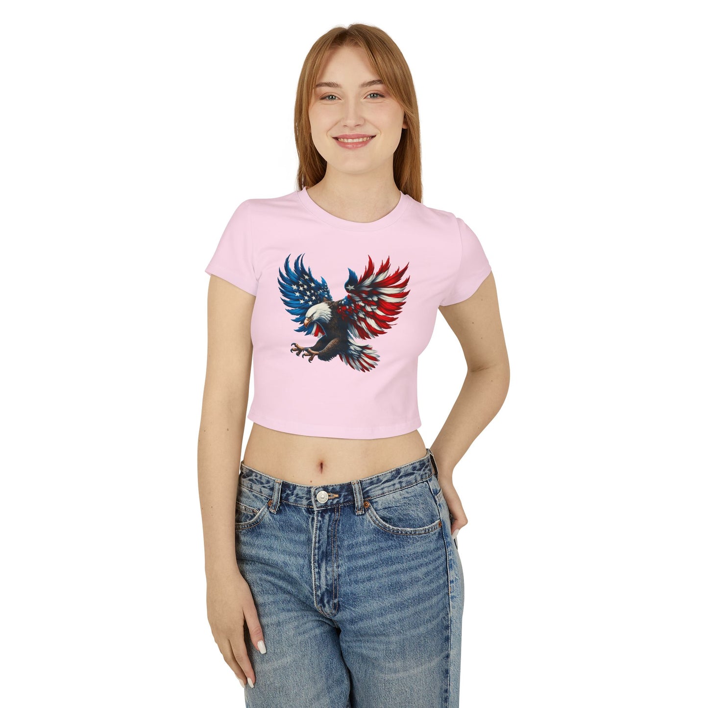 Princess Grace Patriotic Women's Baby Tee with Eagle and USA Print