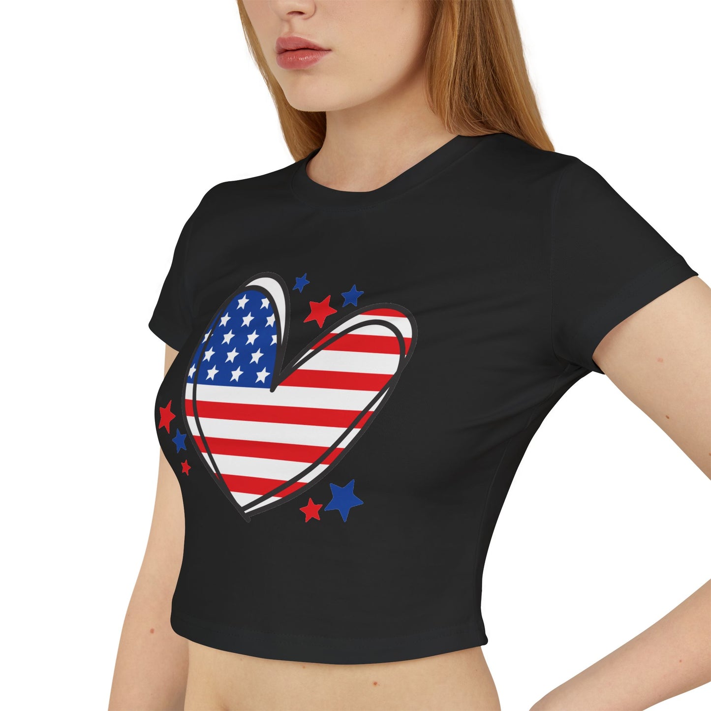 Princess Grace Patriotic Women's Baby Tee with Heart & USA Design