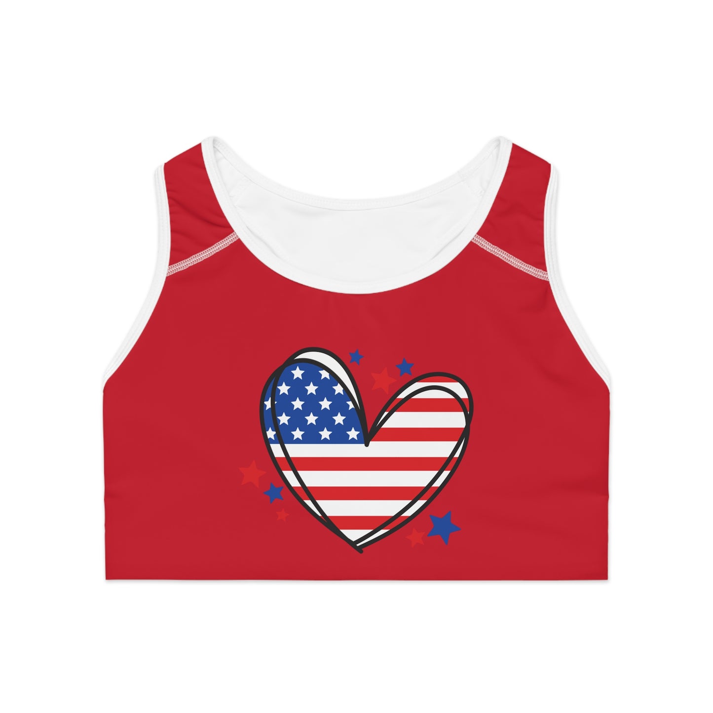 Princess Grace Patriotic Love Sports Bra Red Star-Heart Pattern for Active Lifestyle
