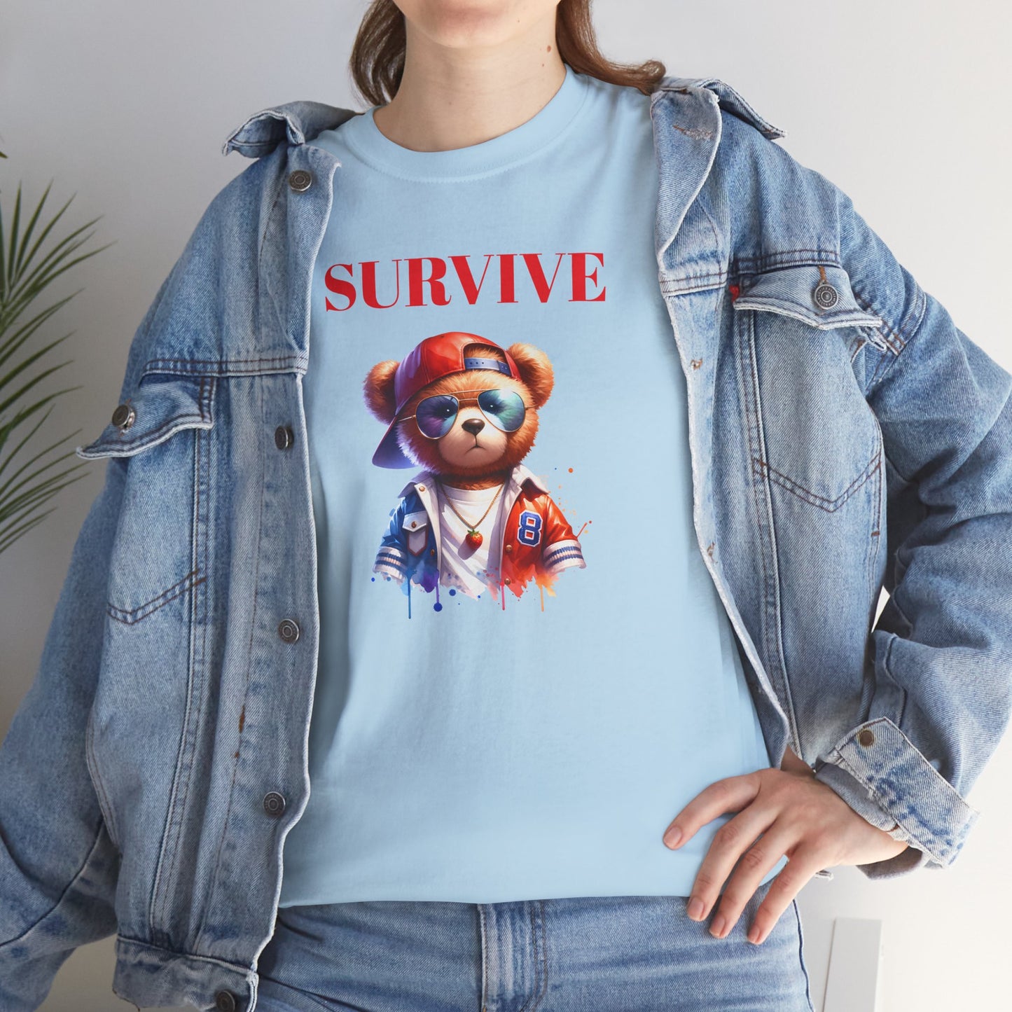 Princess Grace Survive Bear Unisex Heavy Cotton Tee Casual Graphic T-Shirt for Adventure Lovers
