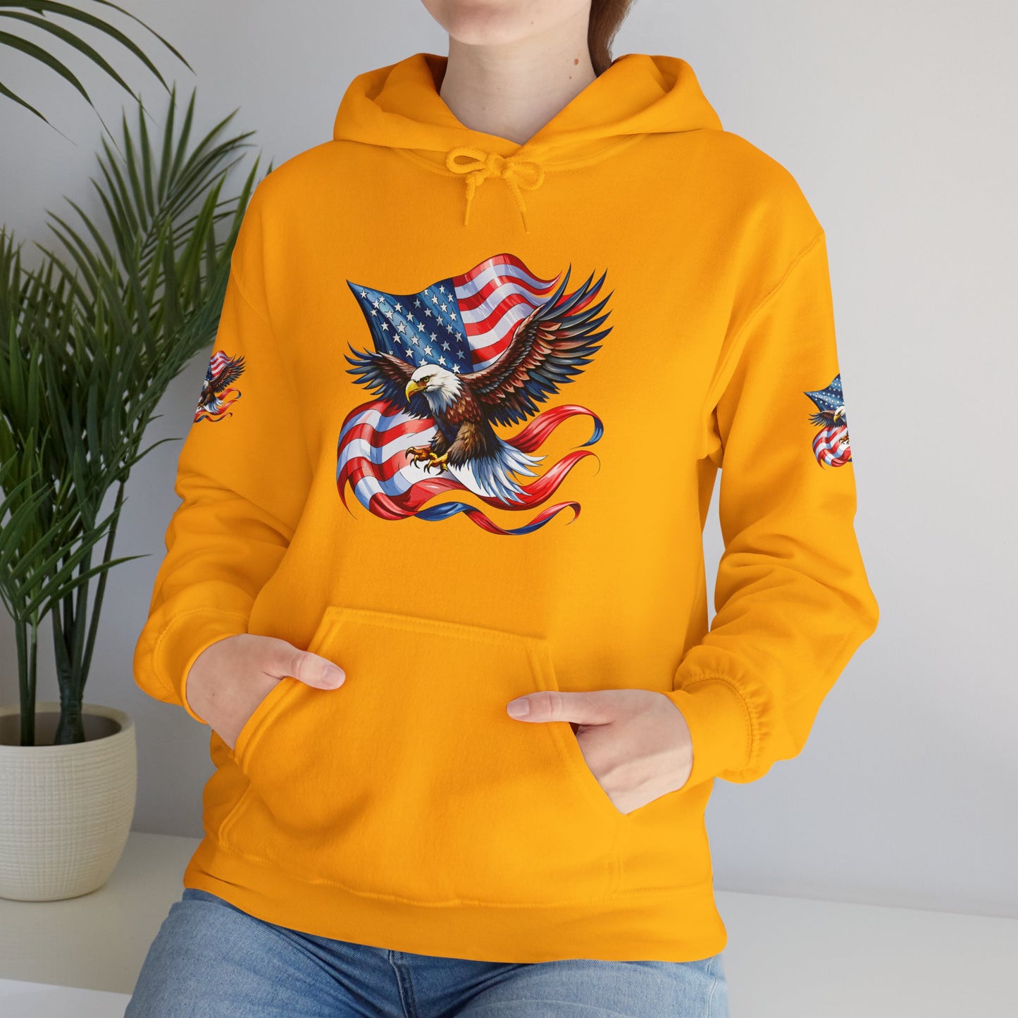Princess Grace Patriotic Eagle Hoodie Unisex Heavy Blend Sweatshirt with American Flag Design