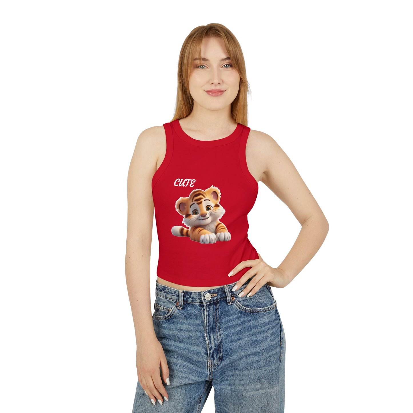 Princess Grace Cute Tiger Graphic Women's Micro Rib Racer Tank Top