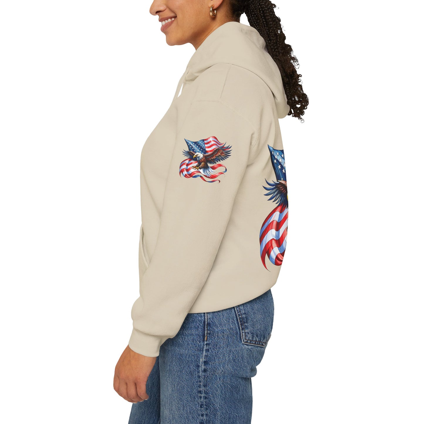 Princess Grace Patriotic Eagle Hoodie Unisex Heavy Blend Sweatshirt with American Flag Design