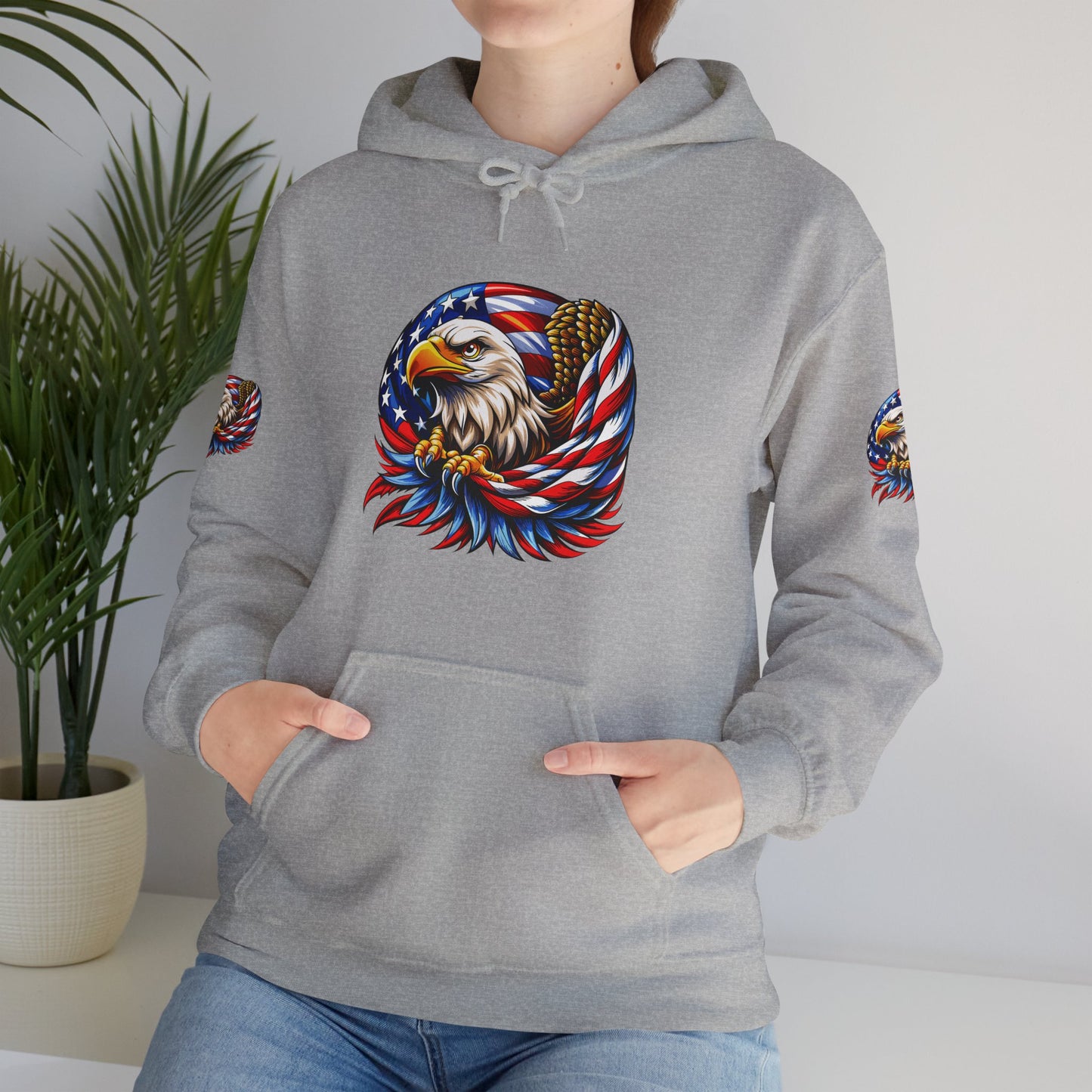 Princess Grace Patriotic Eagle Hoodie Unisex Heavy Blend Sweatshirt with American Flag Design