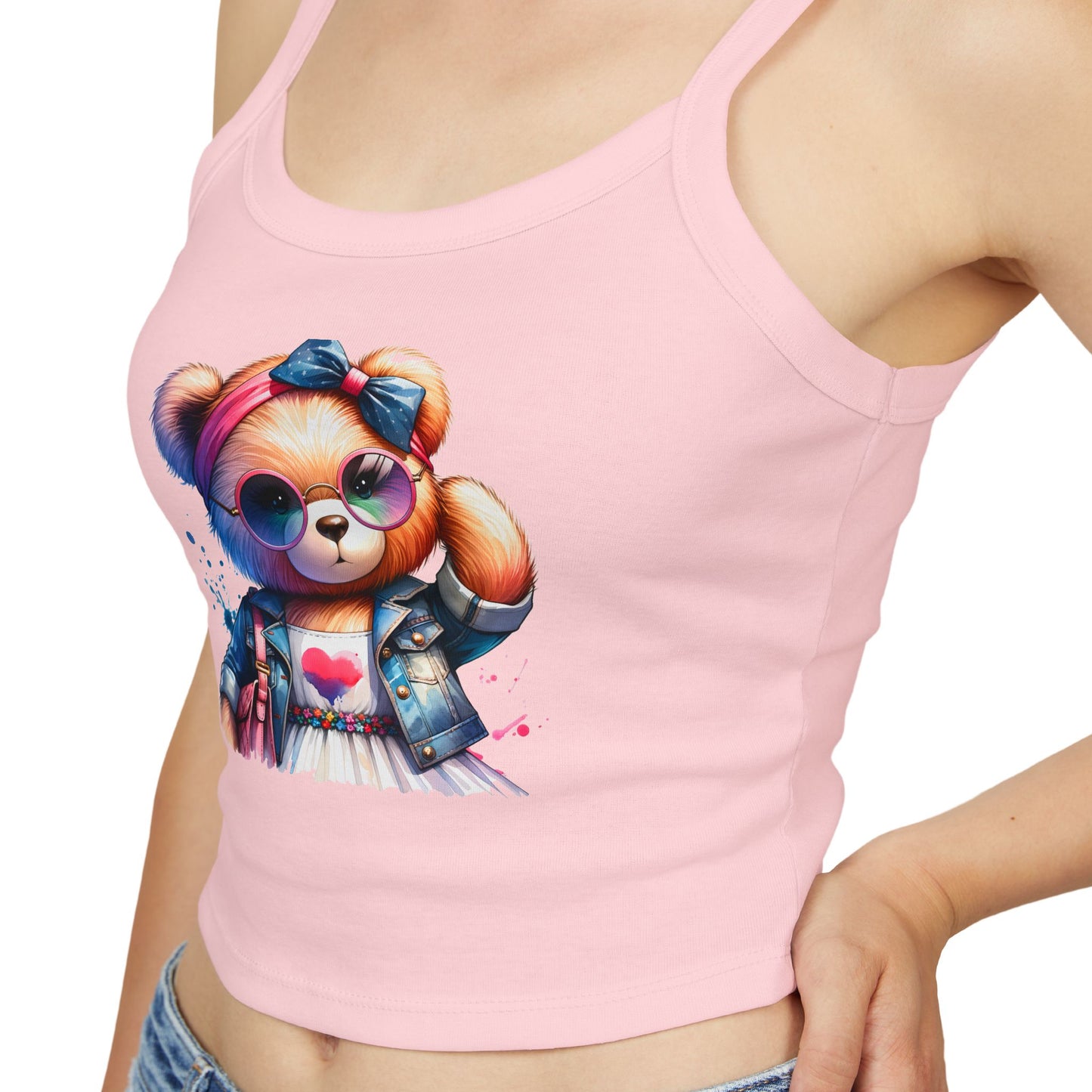 Princess Grace Cute Graphic Spaghetti Strap Tank Top with Trendy Bear Design