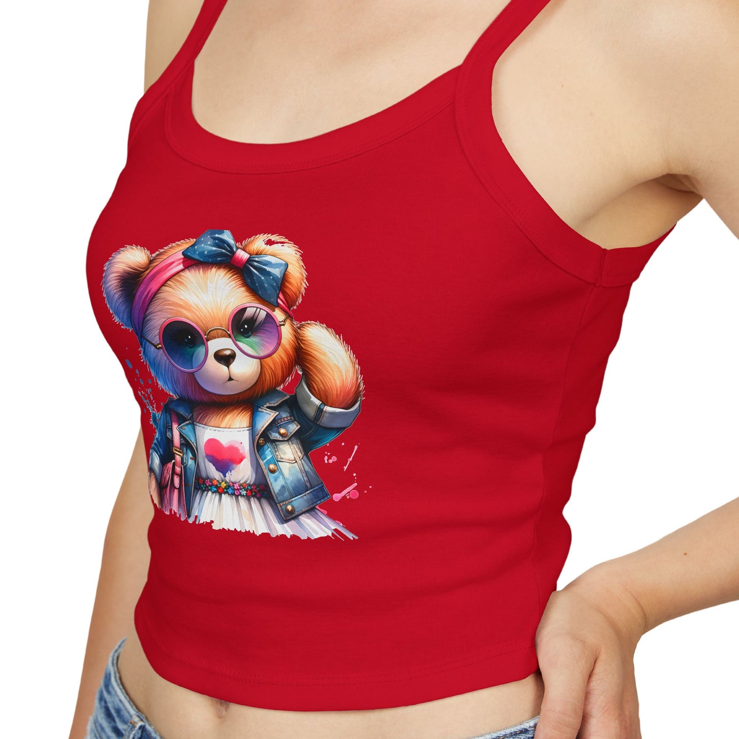 Princess Grace Cute Graphic Spaghetti Strap Tank Top with Trendy Bear Design