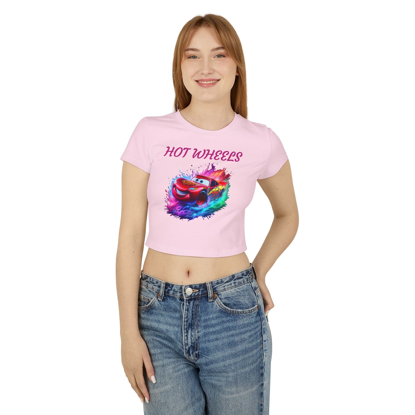 Princess Grace Hot Wheels Women's Baby Tee Colorful Lightning McQueen Shirt