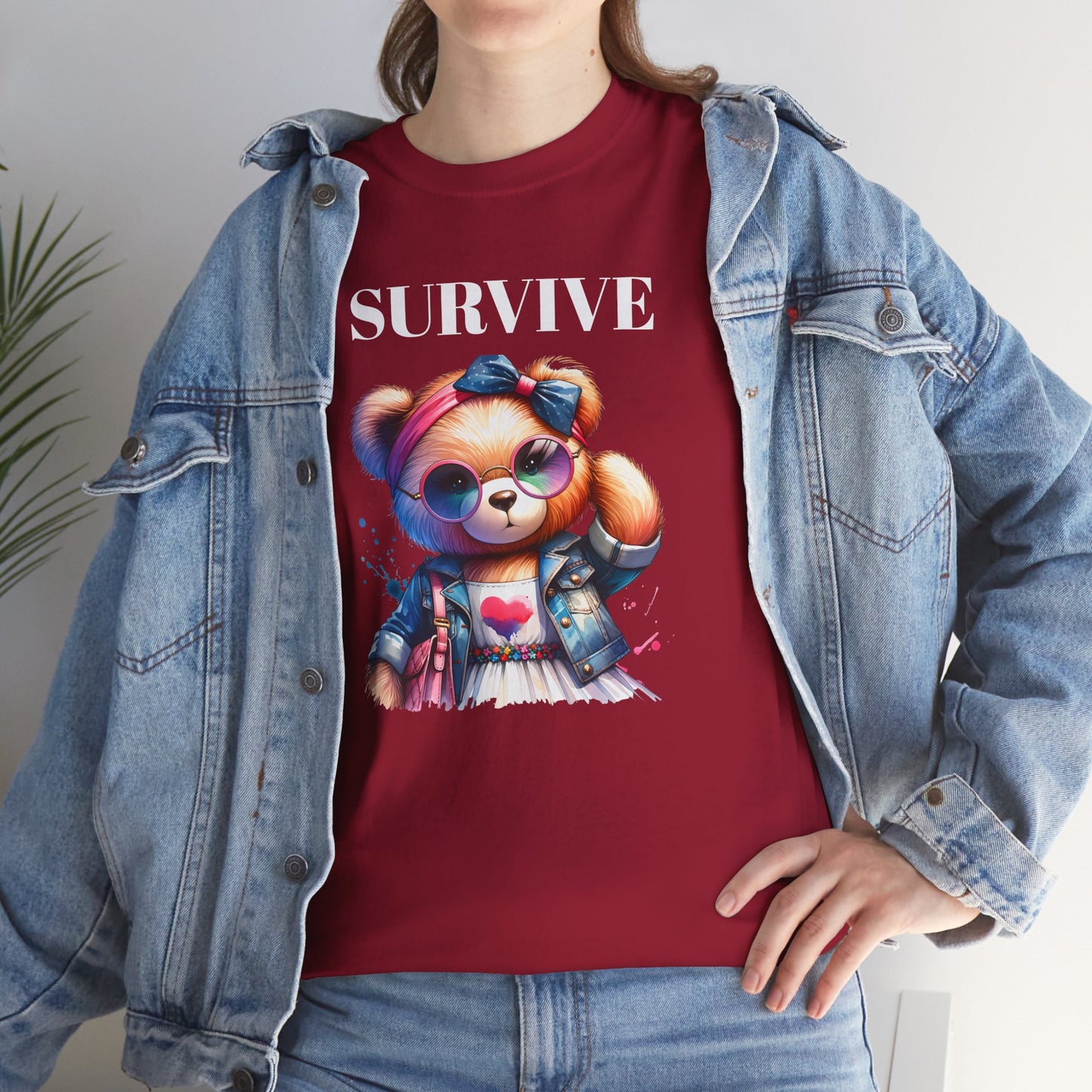 Princess Grace Survive Bear Unisex Heavy Cotton Tee Cute Graphic Tee for Casual Adventures