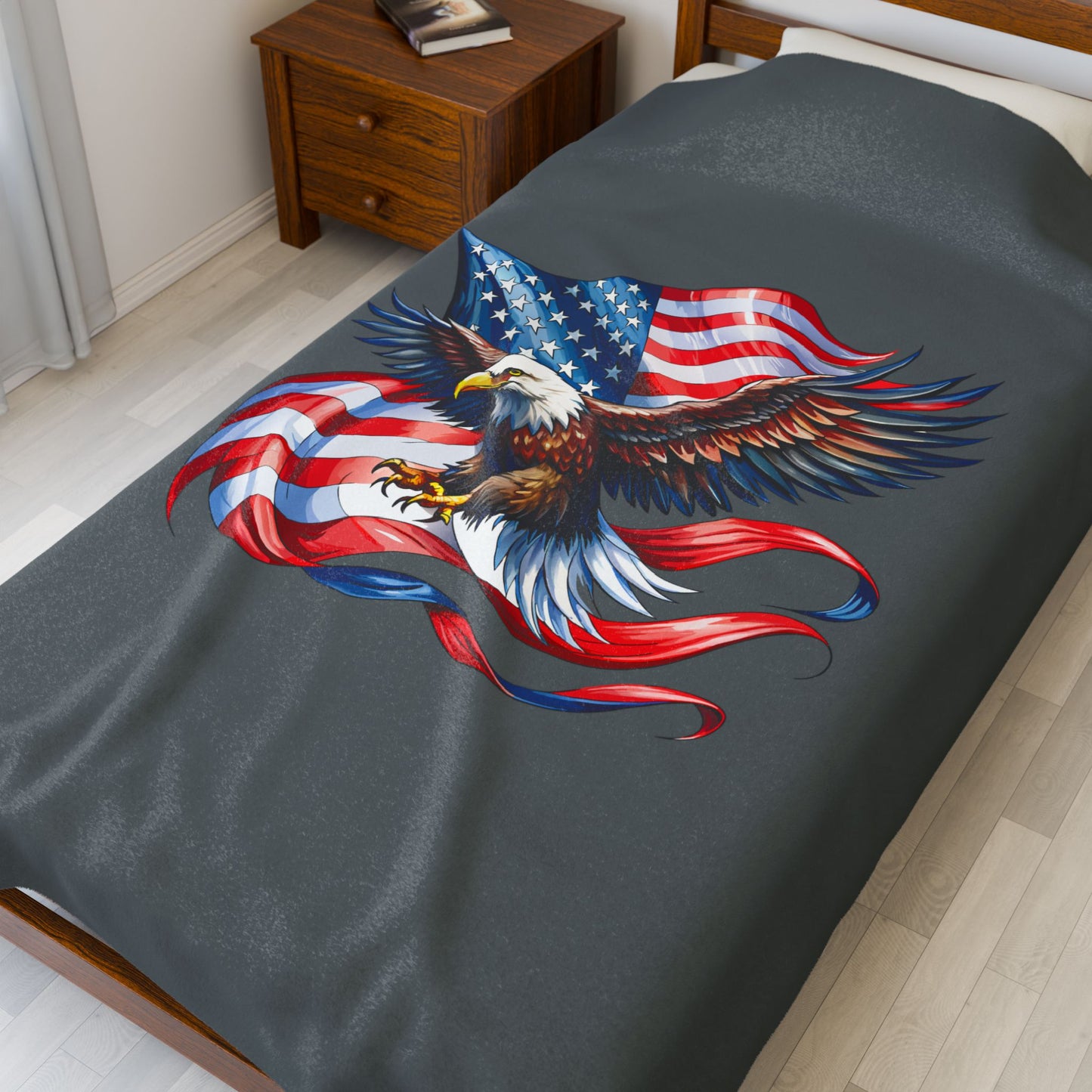 Princess Grace Patriotic Eagle Velveteen Plush Blanket Cozy Americana Decor