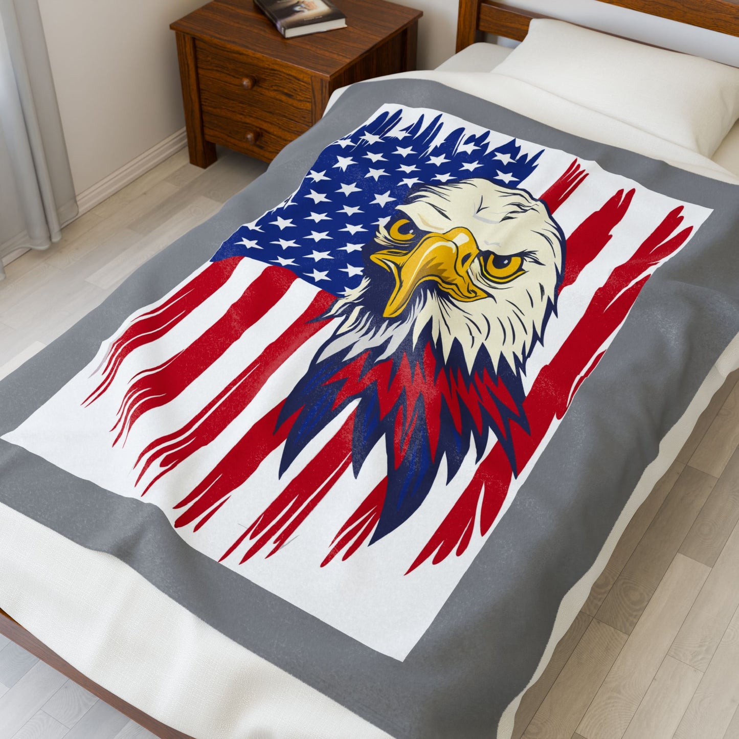 Princess Grace  Eagle USA Velveteen Plush Blanket  Patriotic Home Decor