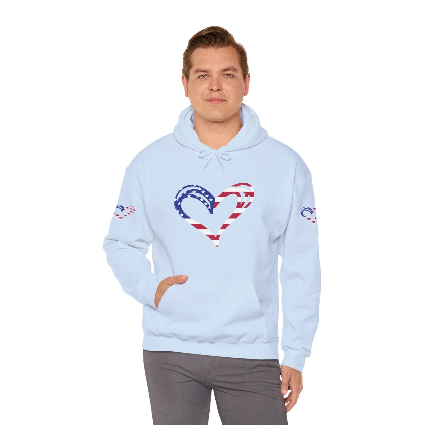 Princess Grace Patriotic Heart Unisex Hoodie Comfortable Heavy Blend Sweatshirt for Independence Day and Everyday Wear