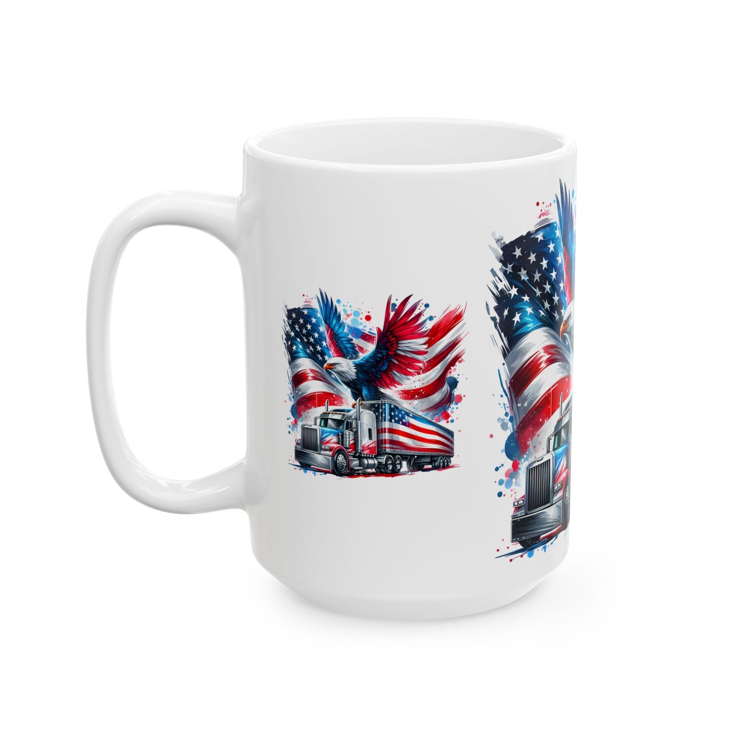 Princess Grace Patriotic Eagle Truck Ceramic Mug 11oz & 15oz Perfect for Veterans & Truck Enthusiasts