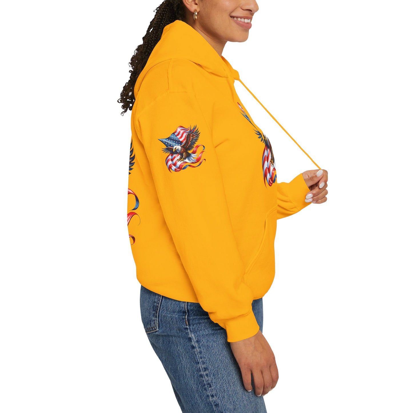 Princess Grace Patriotic Eagle Hoodie Unisex Heavy Blend Sweatshirt with American Flag Design