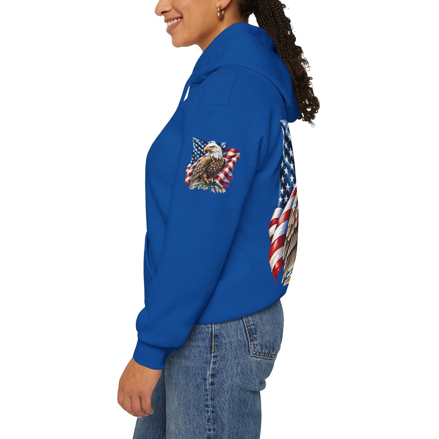Princess Grace Patriotic Eagle Hooded Sweatshirt Unisex Heavy Blend Perfect for Memorial Day & Independence Day