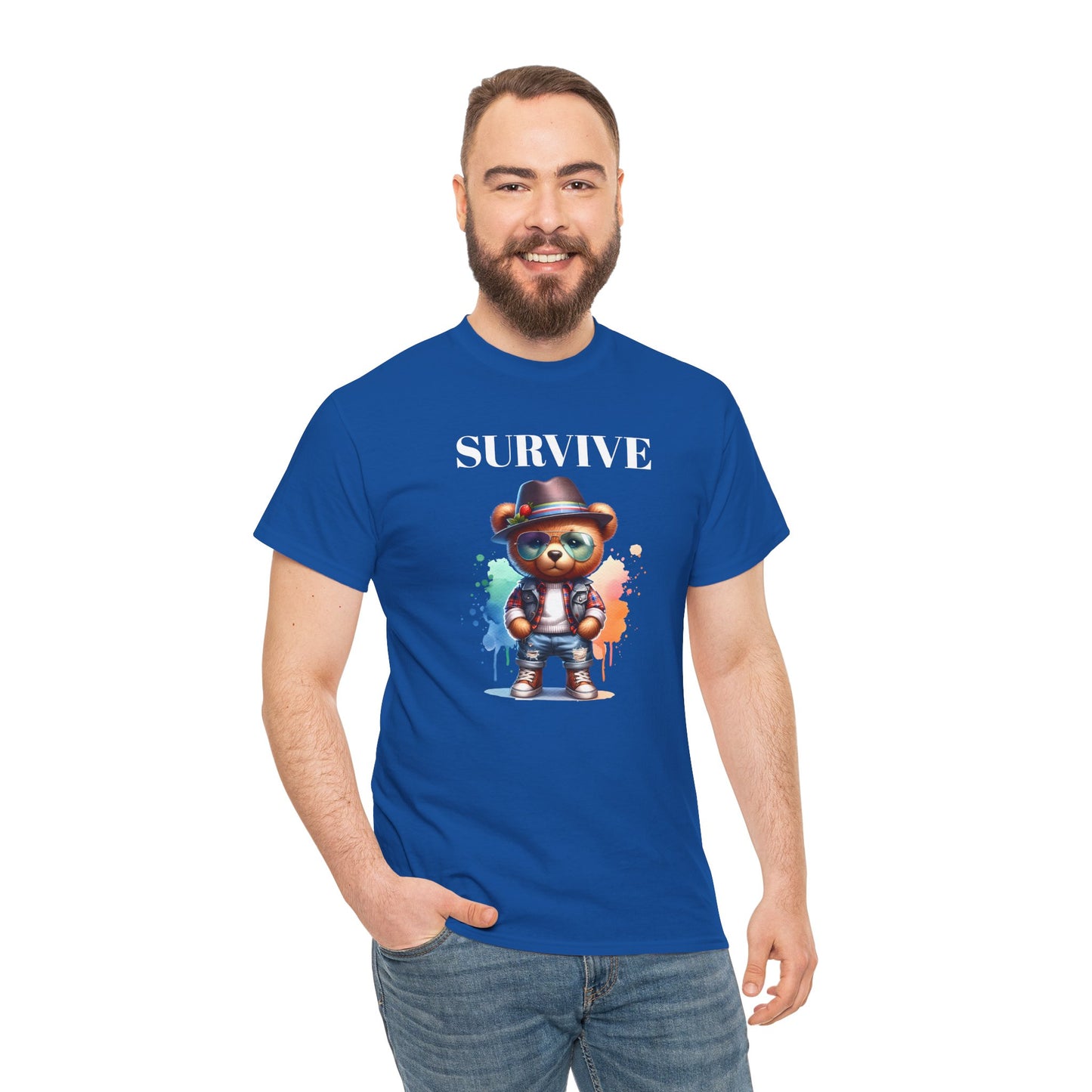 Princess Grace Survive Bear Unisex Heavy Cotton Tee Casual Graphic T-Shirt for Fun and Adventure Lovers