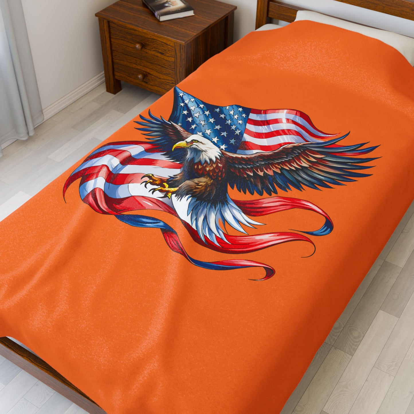 Princess Grace Patriotic Eagle Velveteen Plush Blanket Cozy Americana Decor