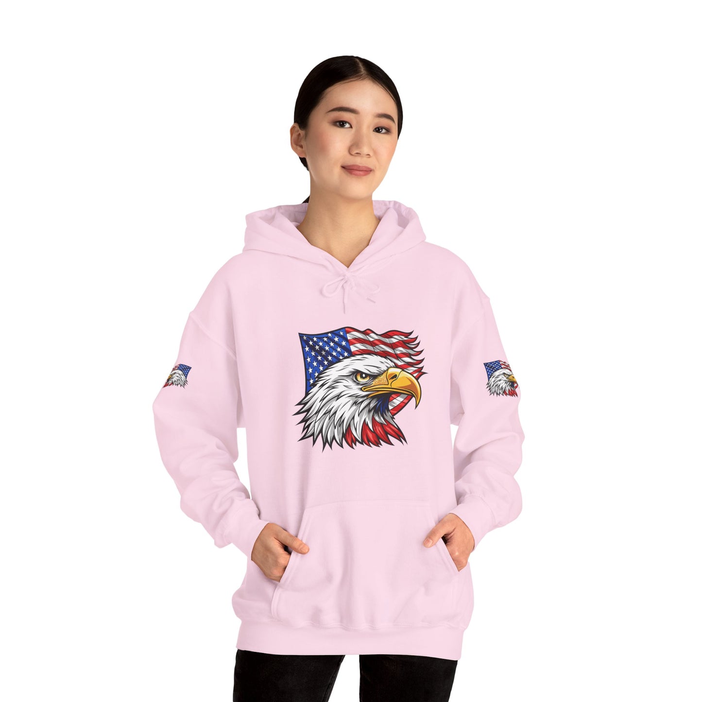 Princess Grace Patriotic Eagle Hoodie Unisex Heavy Blend Sweatshirt with American Flag Design