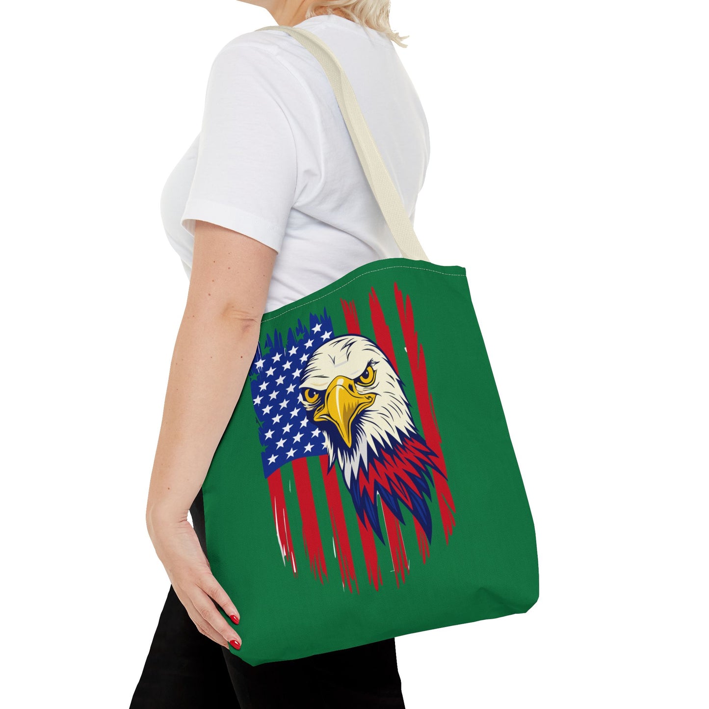 Princess Grace Eagle American Flag Tote Bag Patriotic Green Carryall for Celebrations