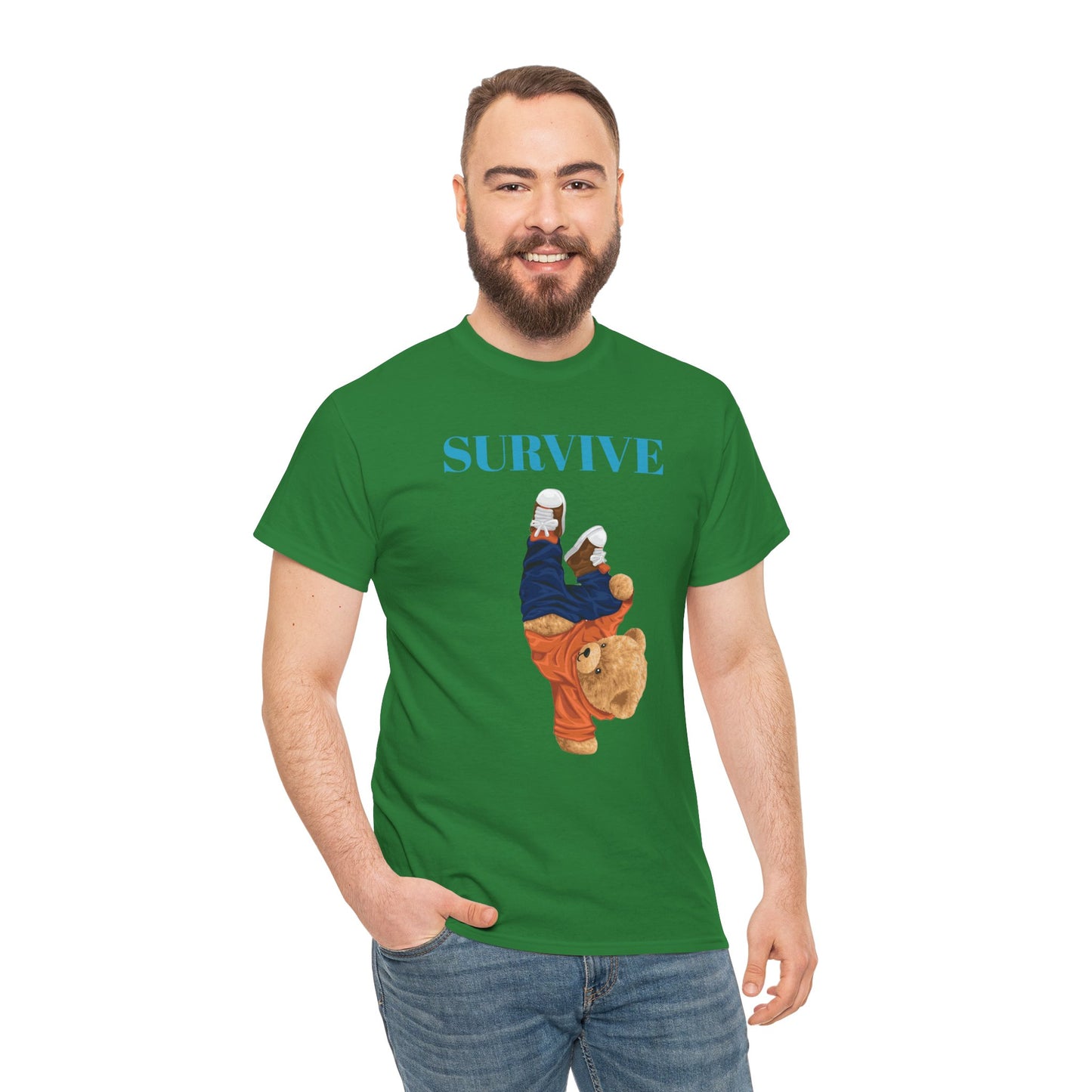 Princess Grace Survive Bear Graphic Unisex Heavy Cotton Tee Casual Streetwear Tee for Everyday Adventures