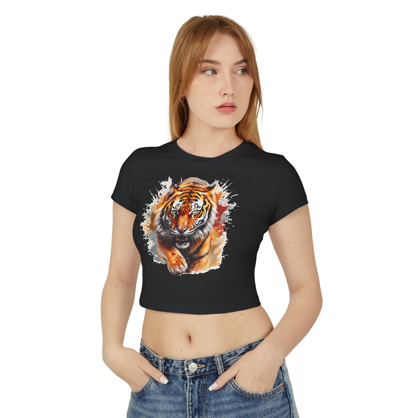Princess Grace Fierce Tiger Women's Baby Tee Cute Graphic Shirt for Animal Lovers