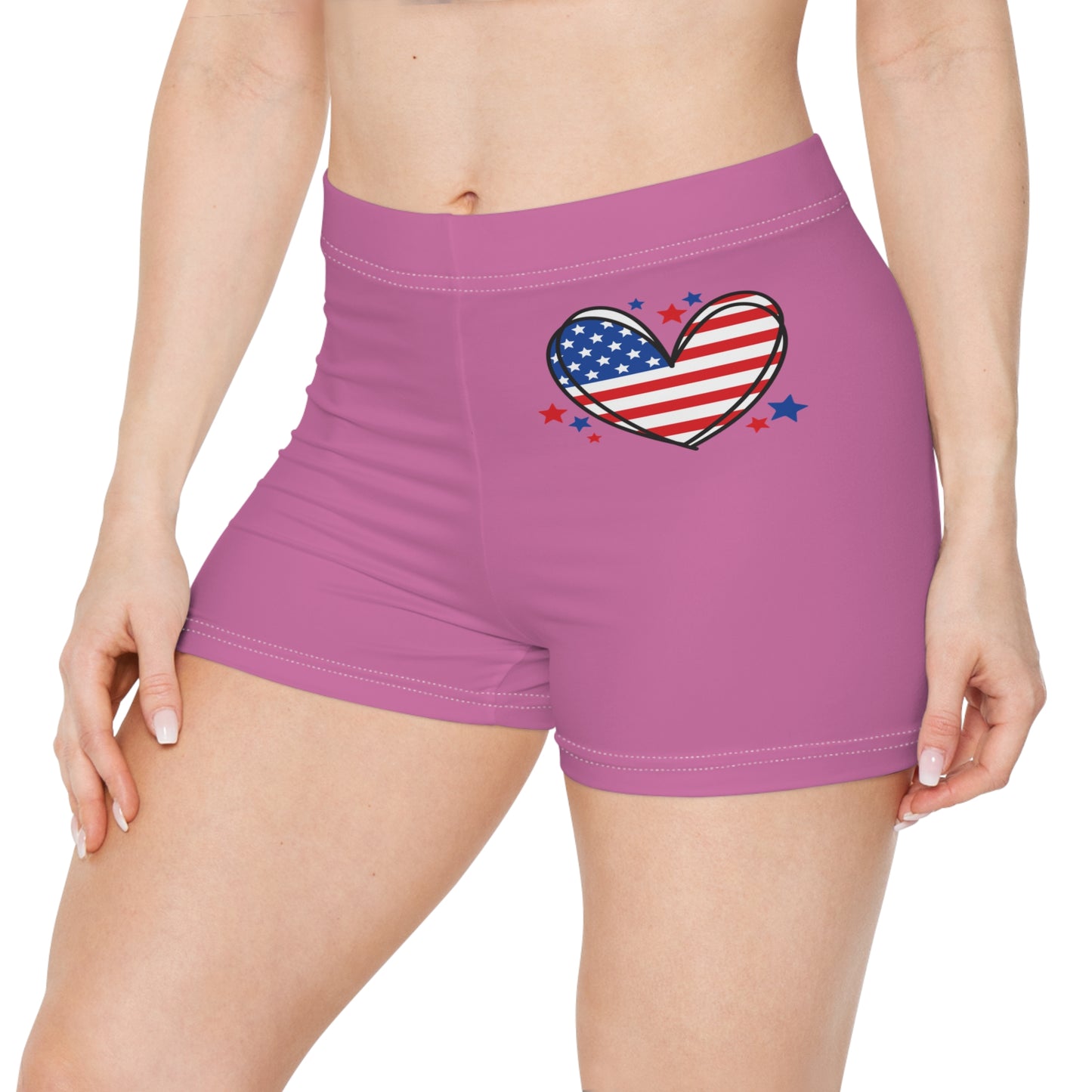 Princess Grace Patriotic Women's Heart Print Shorts Perfect for Summer Celebrations