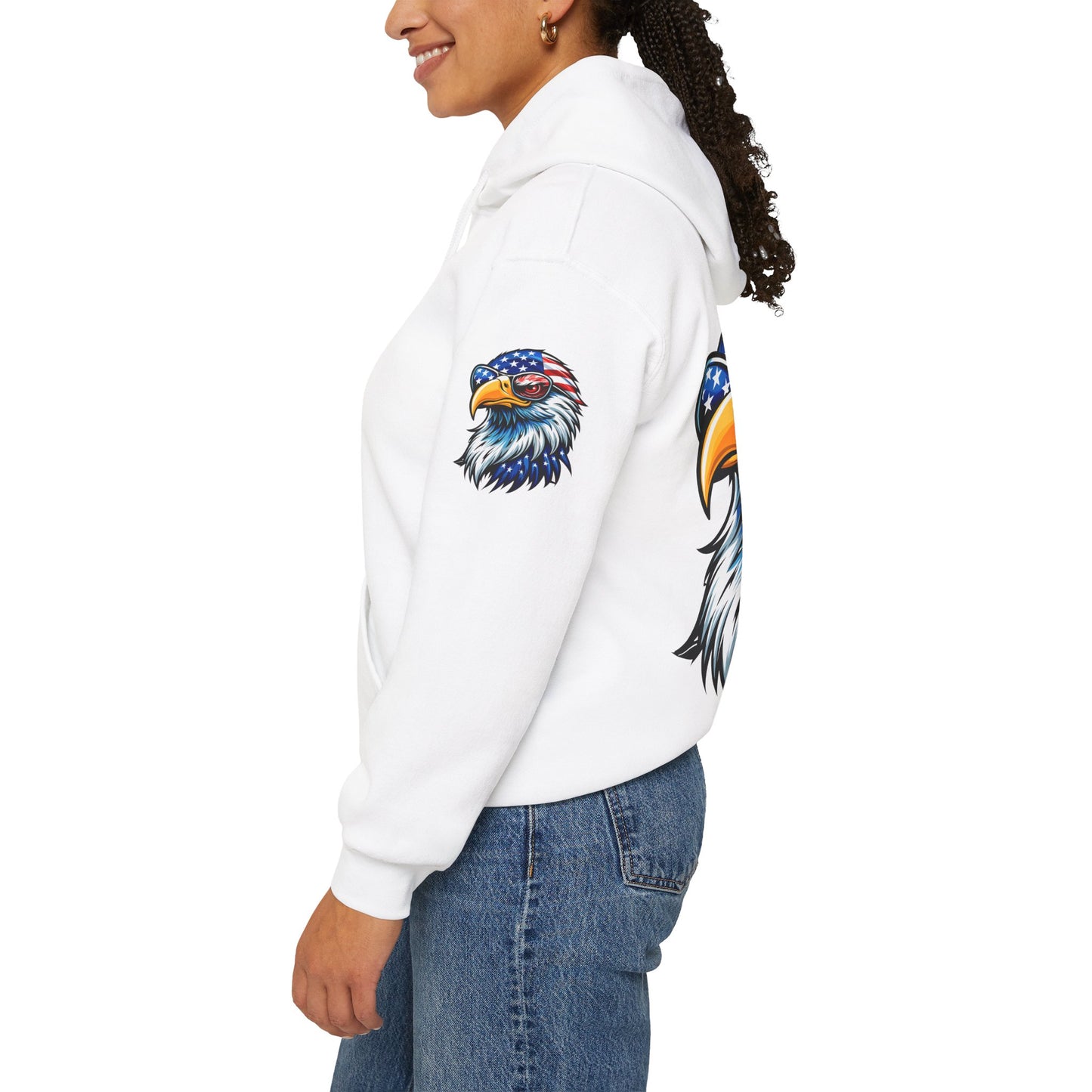 Princess Grace Patriotic Eagle Hoodie Unisex Heavy Blend Sweatshirt with USA Flag Design