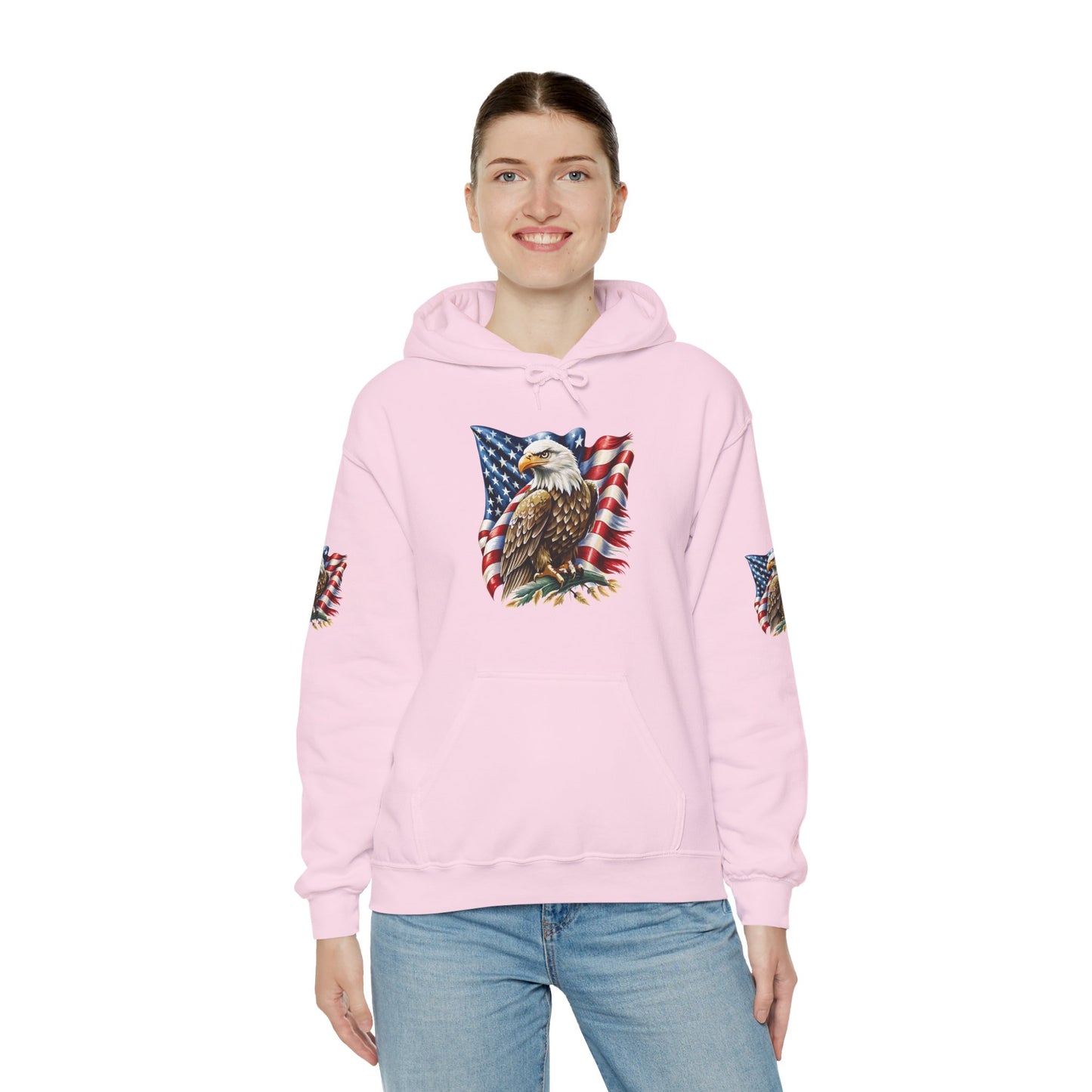 Princess Grace Patriotic Eagle Hooded Sweatshirt Unisex Heavy Blend Perfect for Memorial Day & Independence Day