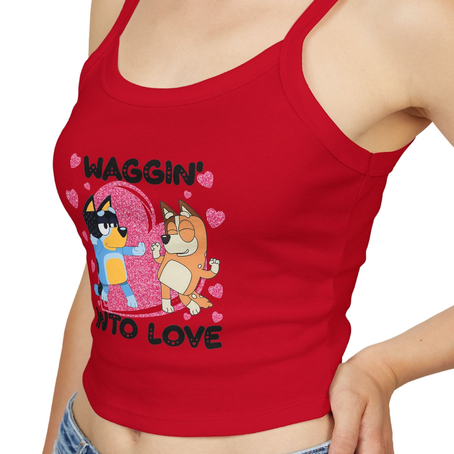 Princess Grace Bluey Waggin Into Love Women's Spaghetti Strap Tank Top Cute Pet Lover Apparel