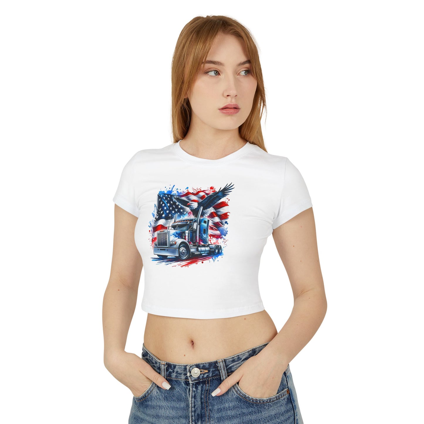 Princess Grace Patriotic Women's Baby Tee with Eagle & USA Design