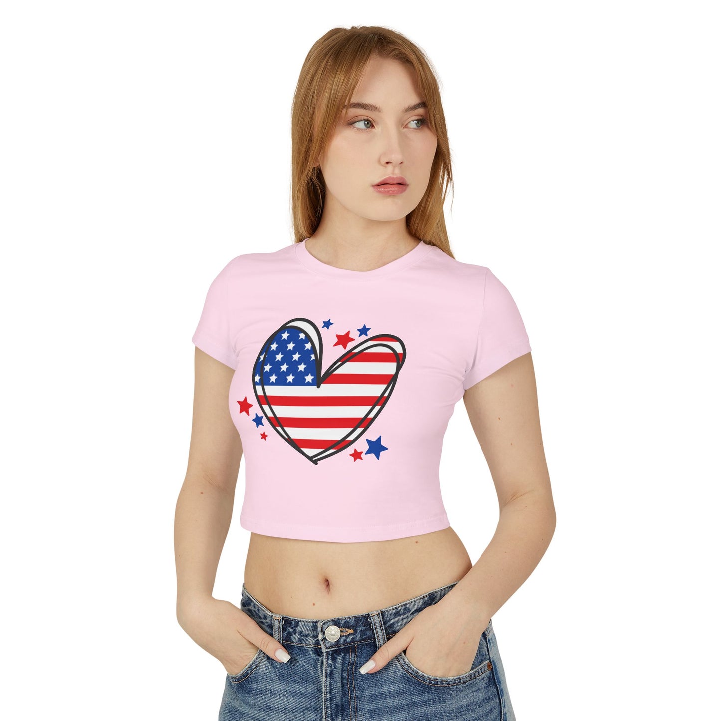 Princess Grace Patriotic Women's Baby Tee with Heart & USA Design