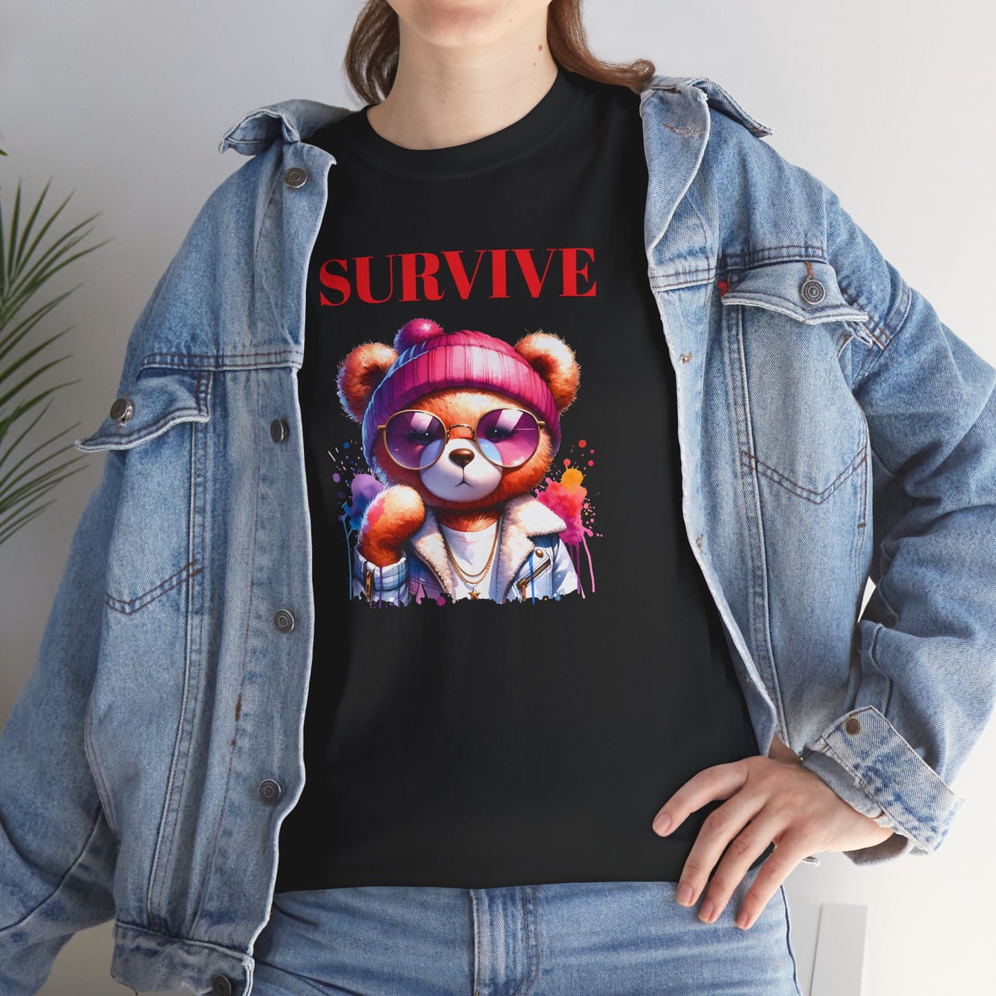 Princess Grace Survive Unisex Heavy Cotton Tee Colorful Bear Design T-Shirt