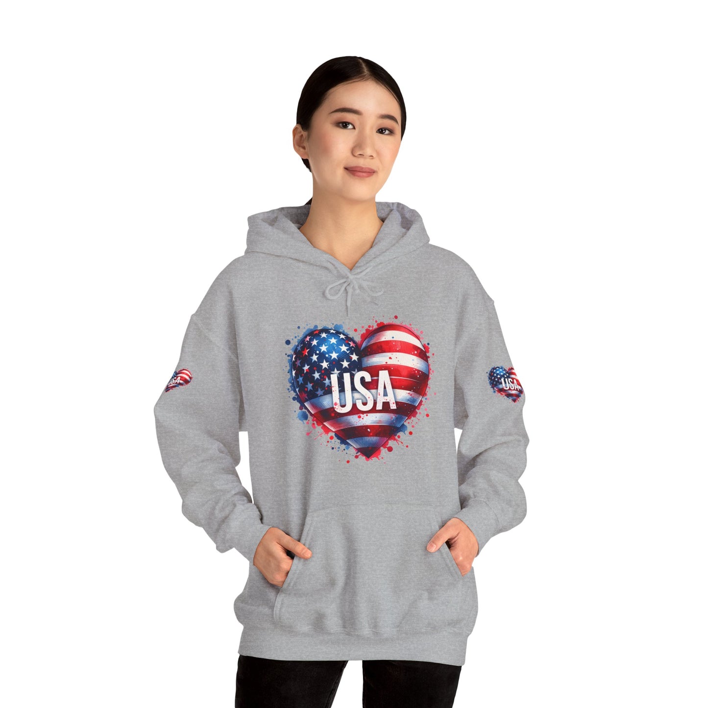 Princess Grace Patriotic Heart Hoodie for USA Lovers Unisex Heavy Blend