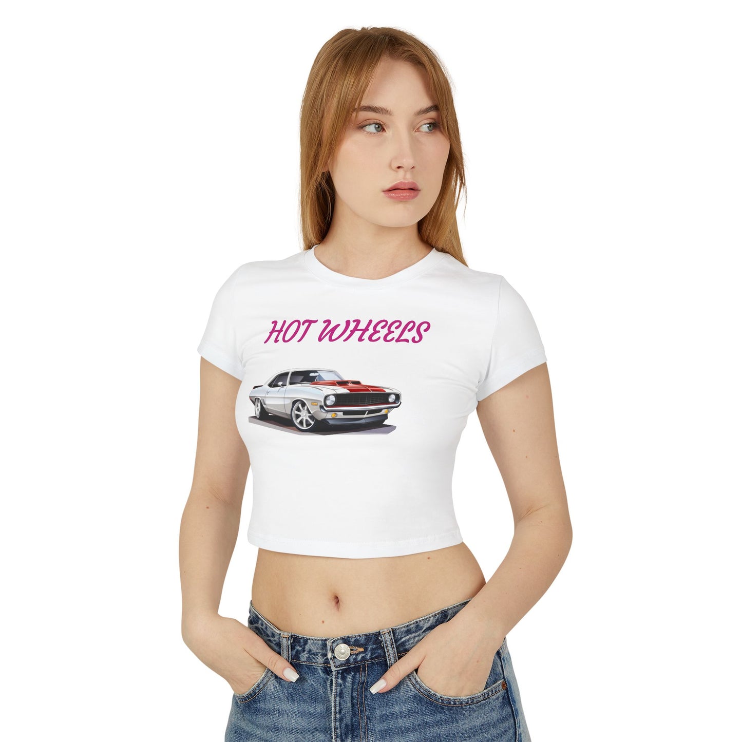 Princess Grace Hot Wheels Women's Baby Tee Vintage Car Graphic Tee for Car Enthusiasts