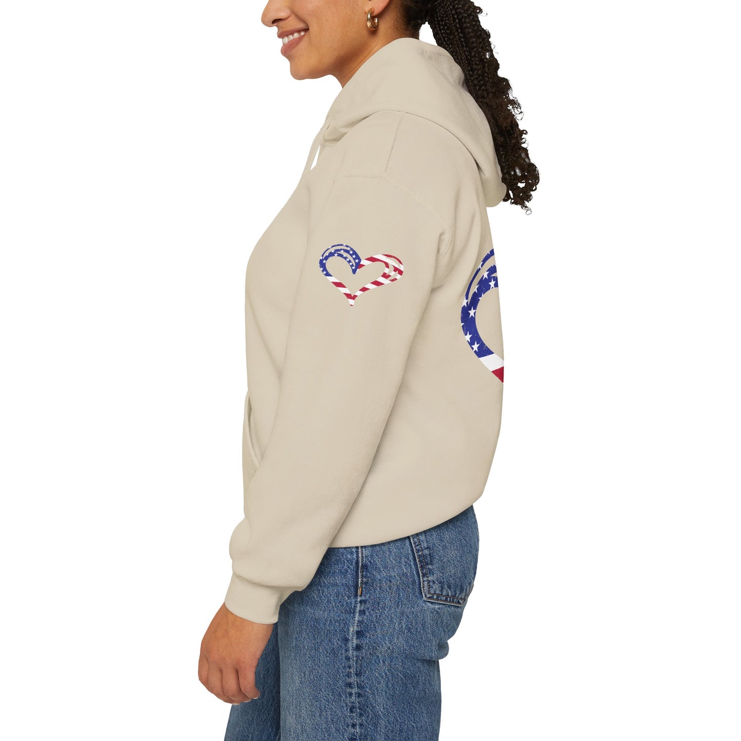 Princess Grace Patriotic Heart Unisex Hoodie Comfortable Heavy Blend Sweatshirt for Independence Day and Everyday Wear