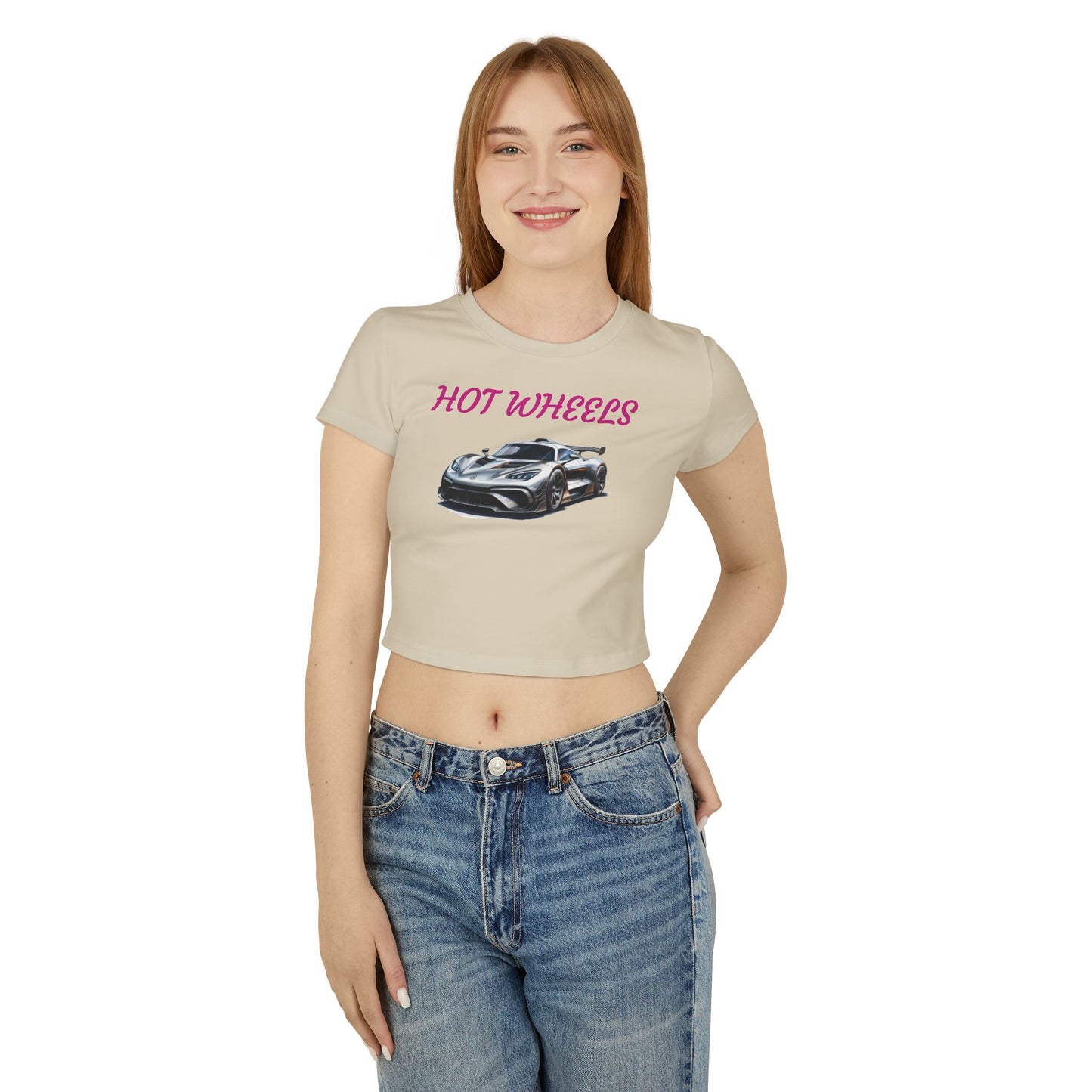 Princess Grace Hot Wheels Women's Baby Tee Trendy Car Graphic Tee for Automotive Enthusiasts