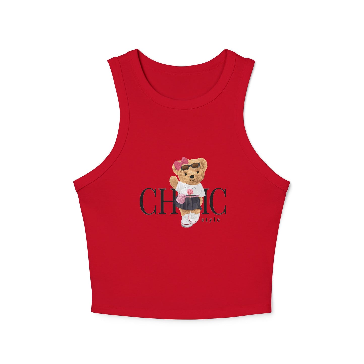 Princess Grace Chic Bear Print Women's Micro Rib Racer Tank Top Cute Casual Fashion