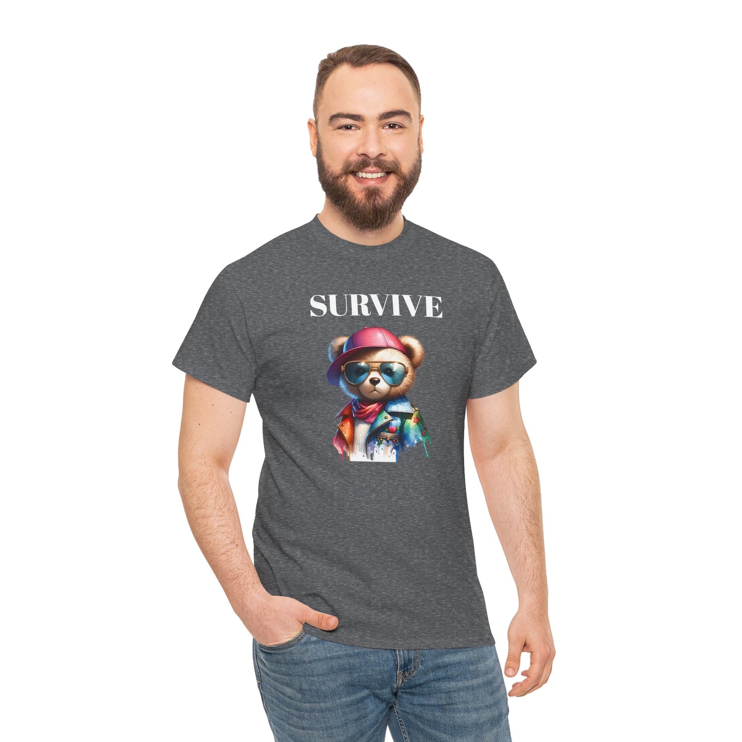 Princess Grace Survive Bear Unisex Heavy Cotton Tee Cool Graphic T-Shirt for Casual Style