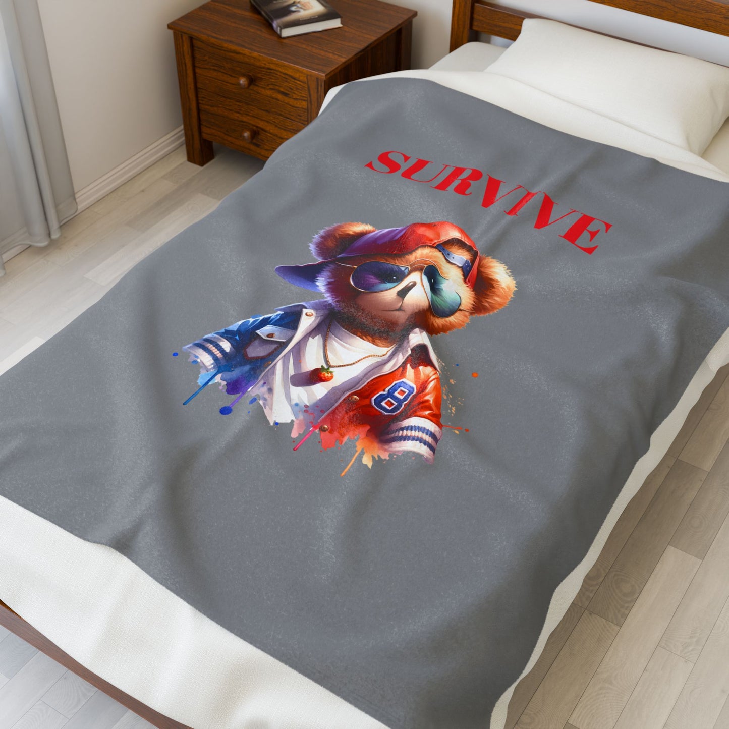 Princess Grace Survive Bear Velveteen Plush Blanket Cozy & Fun Gift for Kids