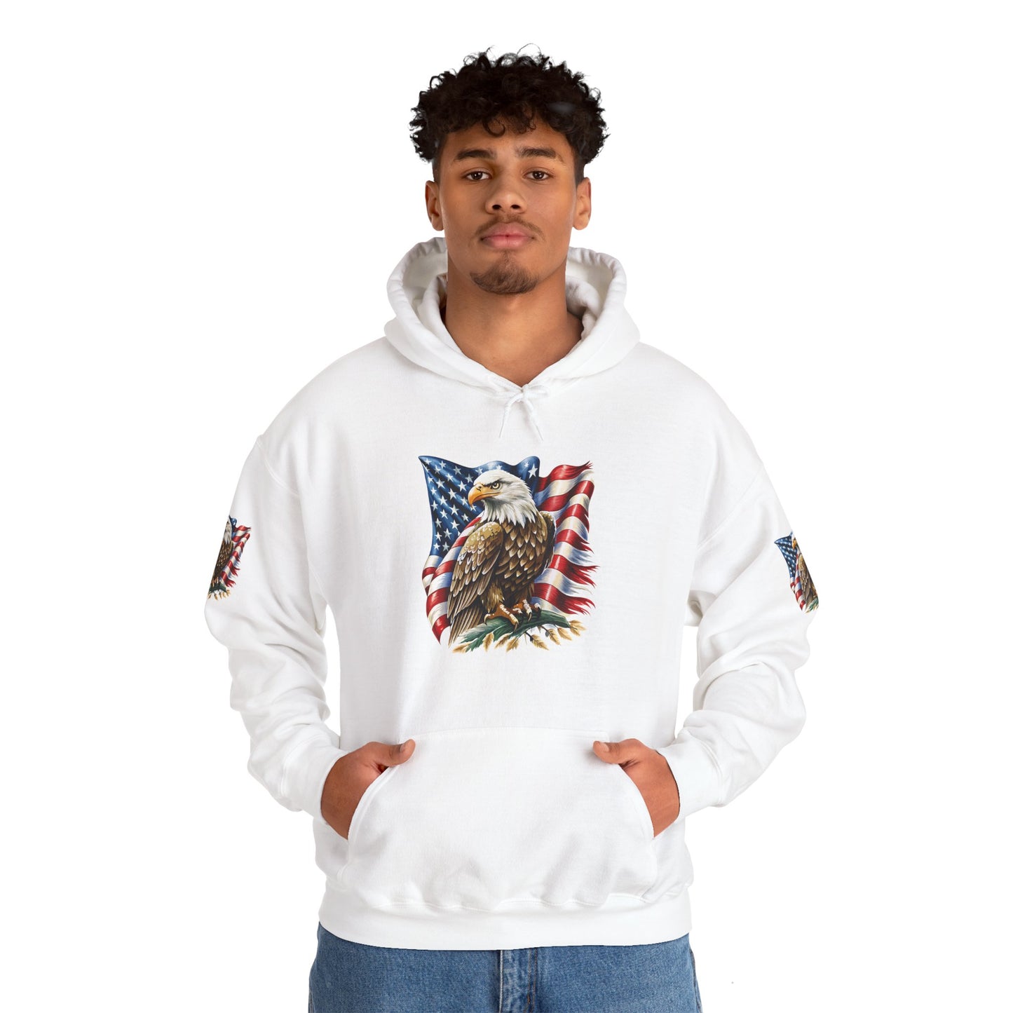 Princess Grace Patriotic Eagle Hooded Sweatshirt Unisex Heavy Blend Perfect for Memorial Day & Independence Day