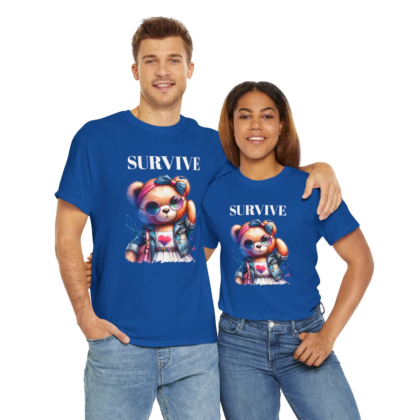 Princess Grace Survive Bear Unisex Heavy Cotton Tee Cute Graphic Tee for Casual Adventures