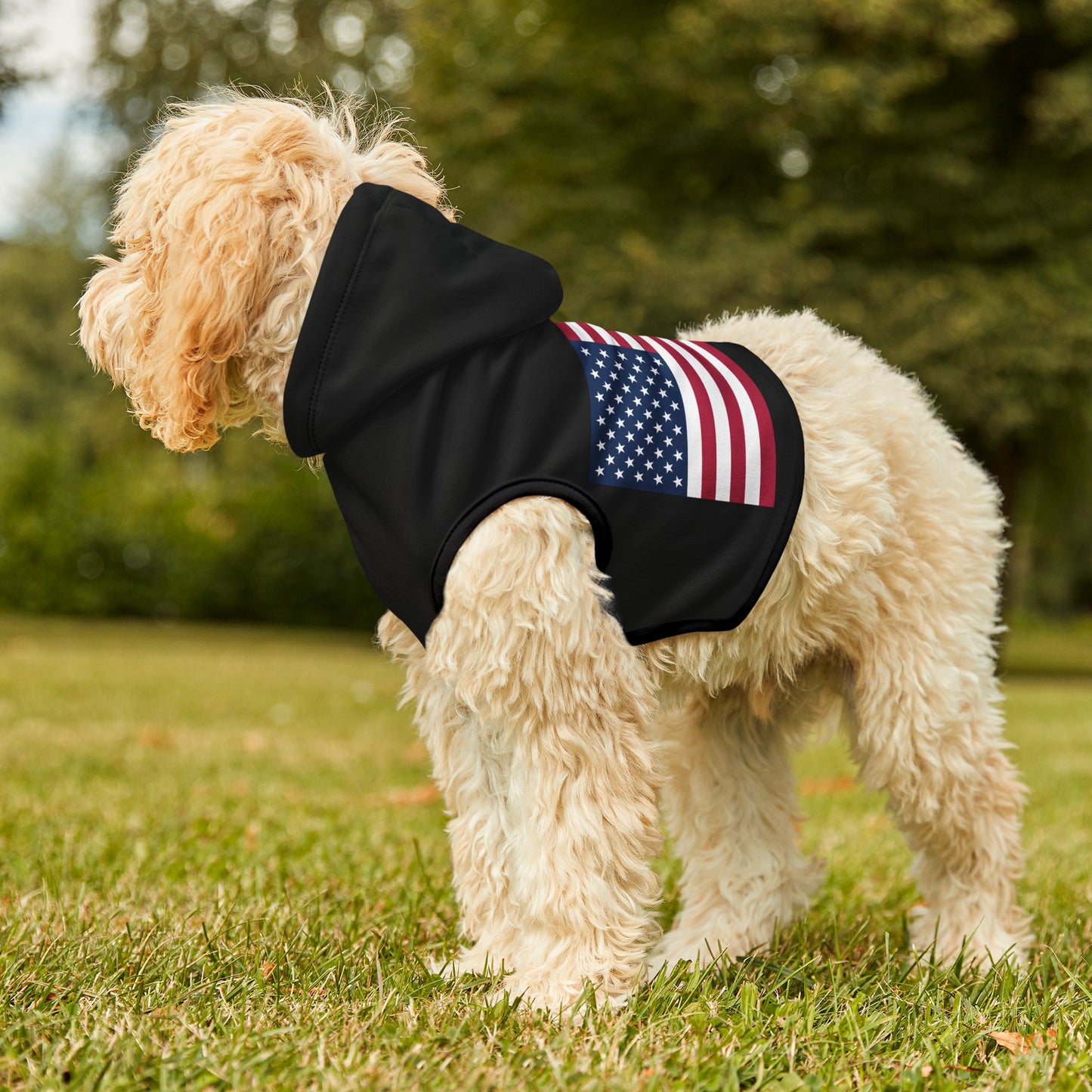 Princess Grace Patriotic Pet Hoodie American Flag Design for Stylish Pups