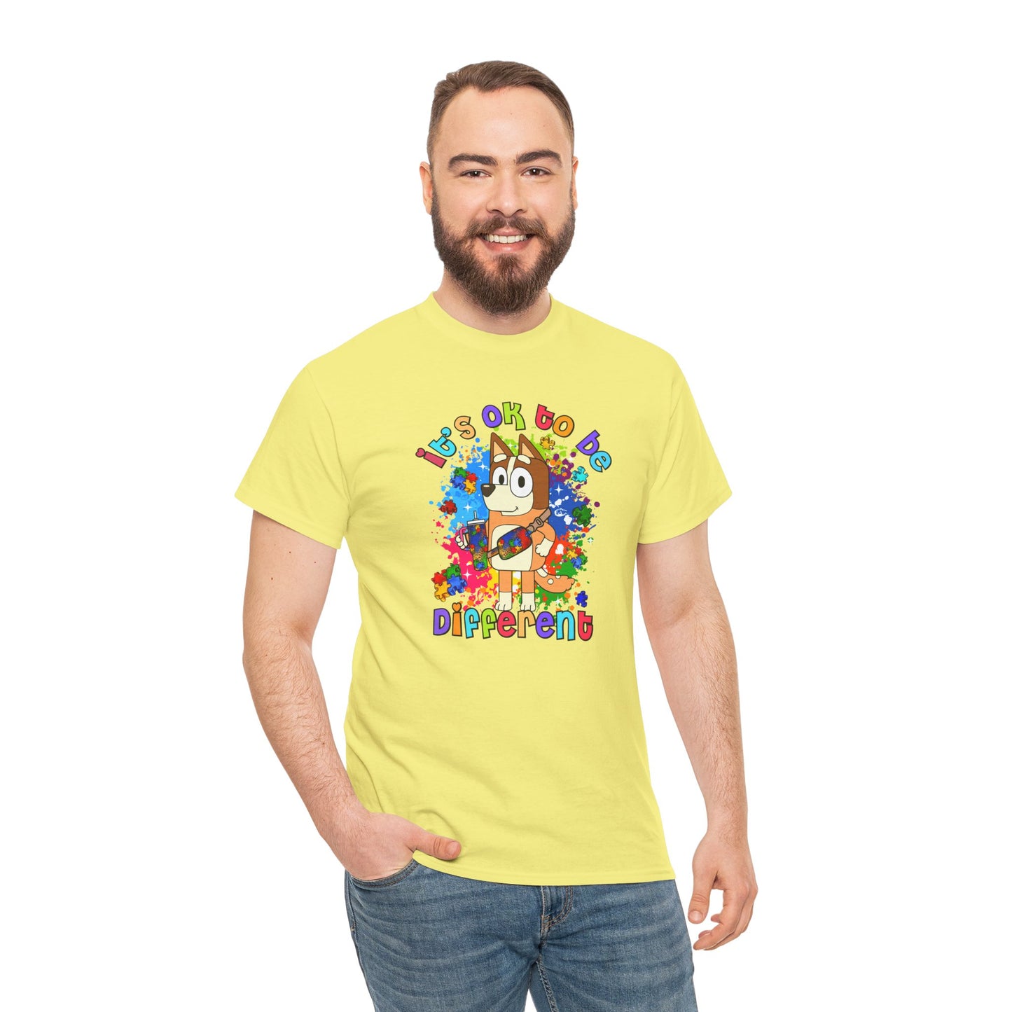 Princess Grace Bluey Unisex Heavy Cotton Tee "It's OK to Be Different" Colorful Graphic Tee