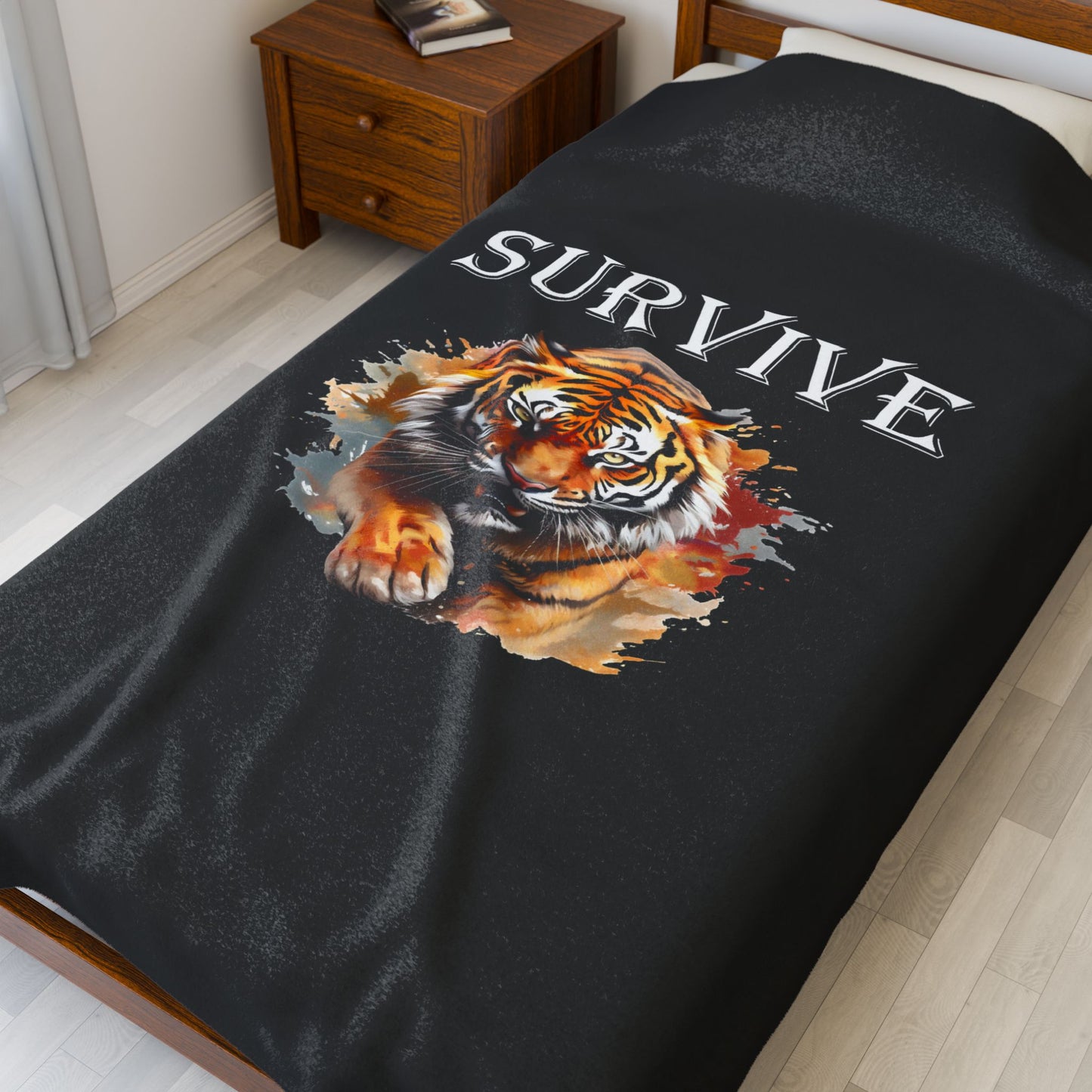 Princess Grace Survive Tiger Velveteen Plush Blanket Cozy Throw for Animal Lovers