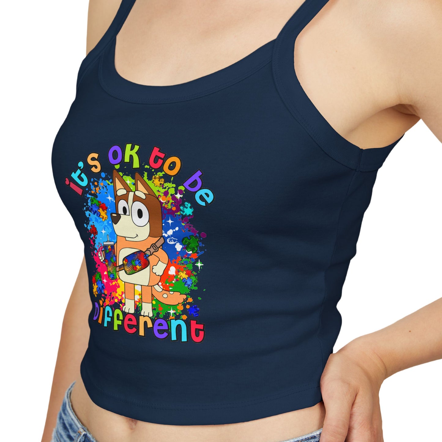 Princess Grace Bluey Colorful Spaghetti Strap Tank Top ‘It's OK to Be Different’